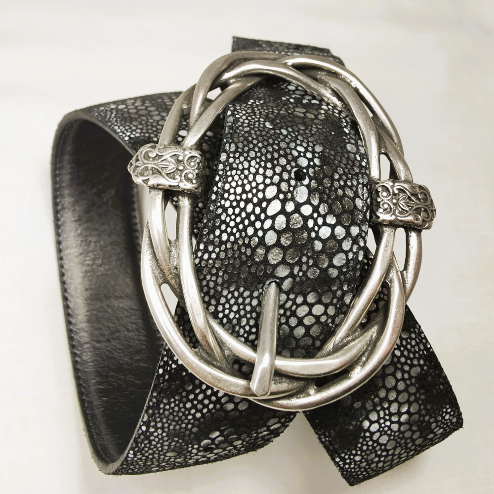 Ceinture reversible femme Motif "galuchat" / Gris irisé